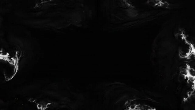 Rapidly spreading fluid black ink covering a bright white screen creating an organic dramatic seamless matte transition blank, covering, dramatic