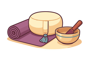 Meditation setup with cushion, mat, and singing bowl for mindfulness practice at home