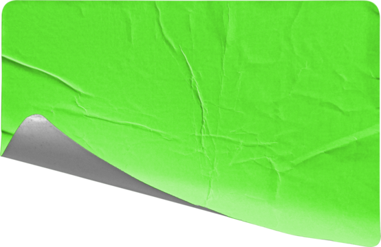 Green Lower-Left Corner Sticker Curl with Strong Shadow isolated on transparent background