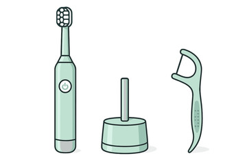 Electric toothbrush and dental care tools in mint green color for effective oral hygiene routine
