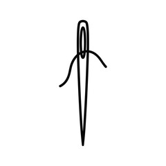 Sewing Needle with Thread Passing Through the Eye - Simple Line Art Icon