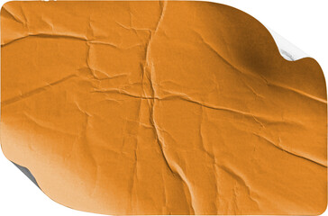 Orange Crumpled Sticker with Top-Right Folded Corner isolated on transparent background
