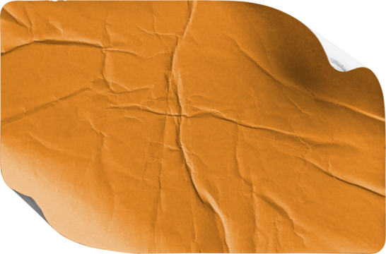 Orange Crumpled Sticker with Top-Right Folded Corner isolated on transparent background - Powered by Adobe
