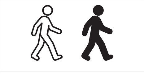 Person walking vector icons.  People walking flat and filled vector signs
