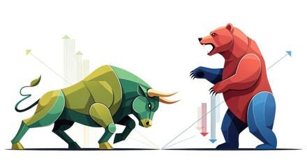 Illustration depicting a bull and a bear, symbolizing market trends and financial concepts.