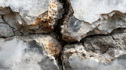 Cracked concrete wall texture showing age and weathering, perfect for construction projects or illustrating resilience and decay, urban backgrounds, and grunge effects