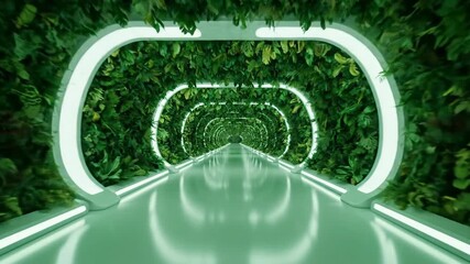 Futuristic nature tunnel illuminated by bright green lights abstract digital art