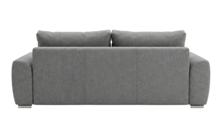 Sophisticated and understated gray sofa with comfortable cushioned back isolated on transparent