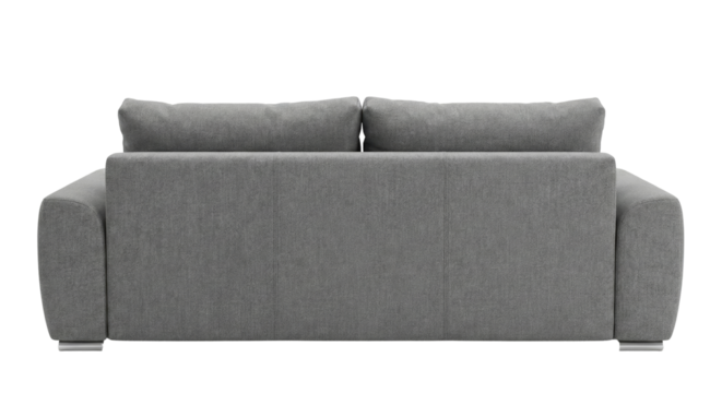 Sophisticated and understated gray sofa with comfortable cushioned back isolated on transparent