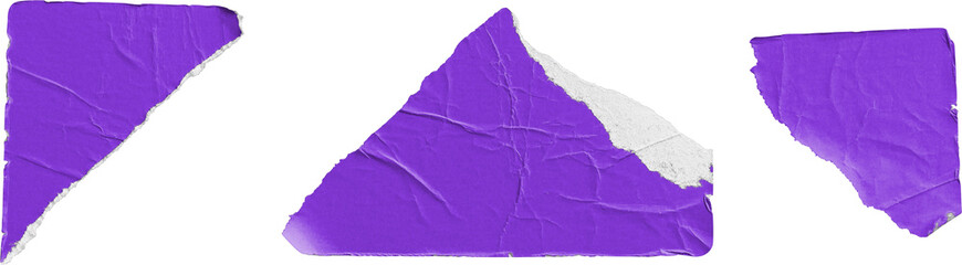 Purple Torn Paper Sticker Pieces isolated on transparent background