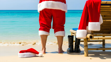 Relaxed scene of Santa taking a break after delivering presents.