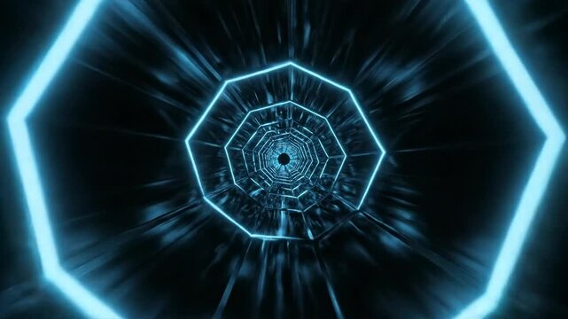 Seamless loop of a deep dark hexagonal void pattern expanding outward in an infinite abstract digital tunnel dark matter, modern, high-tech