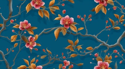 modern chinese style floral seamless pattern with elegant decorative motifs