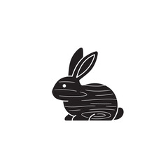 Black Rabbit Silhouette Wood Grain Texture Isolated on White Vector Illustration