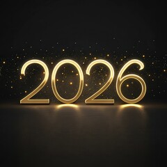 2026 metallic gold numbers on matte black background with soft glow