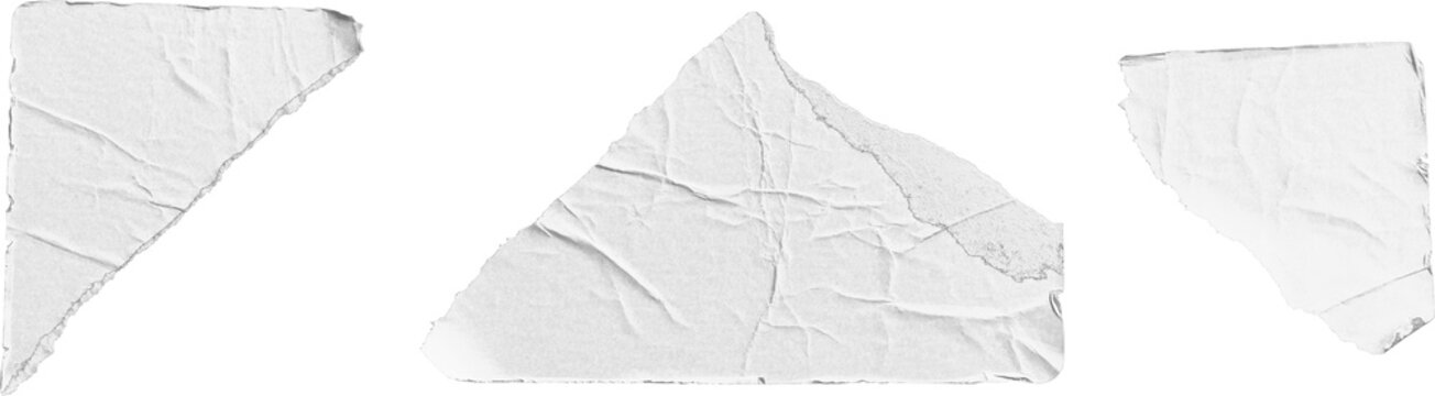 White Torn Paper Sticker Pieces isolated on transparent background