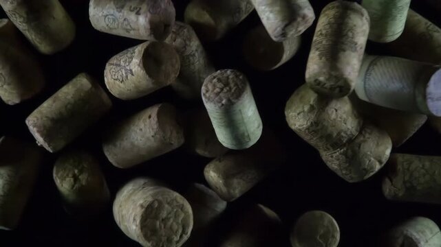 Soaring Wine Corks. Wine corks in large quantity in the air slowly stuck on a black background