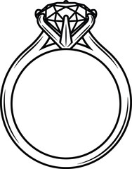 Outline of a solitaire diamond engagement ring on a Christmas white background jewelry wedding