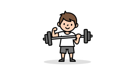 Cartoon character lifting barbell showcasing youthful strength and determination in exercise