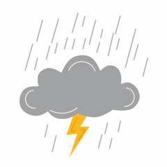 Storm cloud with lightning in cute flat style for weather themes
