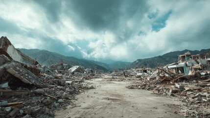 Aftermath of Destruction: Landscape of Ruined Buildings in a Disaster Zone