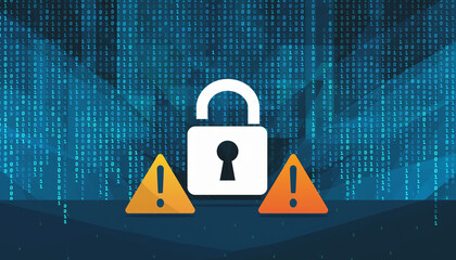 Cybersecurity Concept with Padlock and Flowing Binary Code in Digital Environment