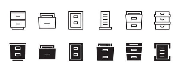 Modern file cabinet icons for organizing documents and folders in office or home, perfect for website design or print projects