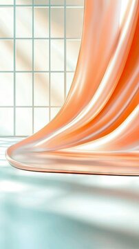 Abstract composition featuring flowing orange fabric against a grid background, illuminated by soft light, creating a sense of elegance and movement.
