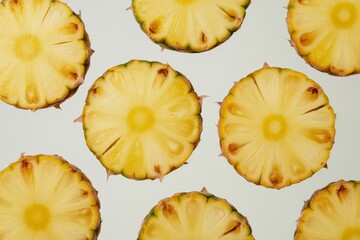 Fresh pineapple slices pattern isolated on white background