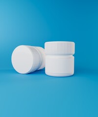 Two White Cylindrical Containers Mockup with Ribbed Caps on a Blue Background