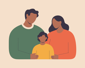 A Warm Family Embrace A Stylized Illustration of Togetherness and Love Depicting Parents and Child in Simple Design