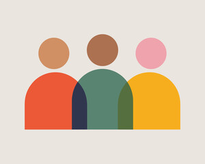 Diverse Group Illustration Warm Color Palette Simple Graphic Three Figures Modern Design Teamwork Collaboration Community Togetherness Diversity Inclusion