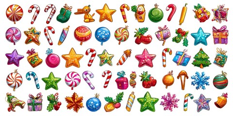 Pixel art christmas decoration set isolated on white background for design