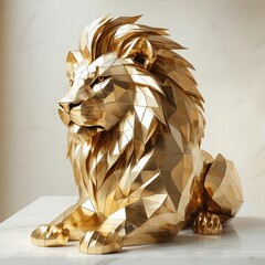 Golden lion sculpture symbolizing power and protection
