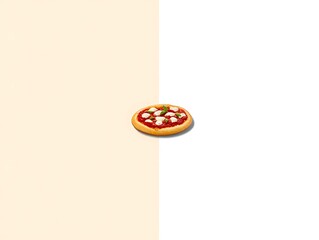 Minimal Pizza on Beige and White Background with Copy Space