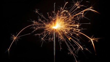 Single sparkler vertical shot on pure black background