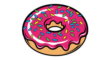 Craving a sweet treat? Indulge in this vibrant donut with pink frosting and colorful sprinkles, perfect for food lovers and playful designs