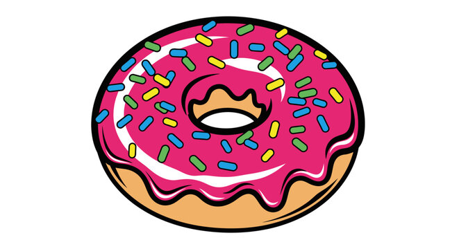 Craving a sweet treat? Indulge in this vibrant donut with pink frosting and colorful sprinkles, perfect for food lovers and playful designs