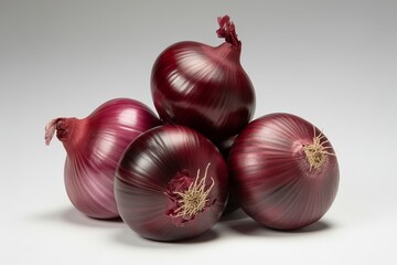 Pile of red onions isolated on white background