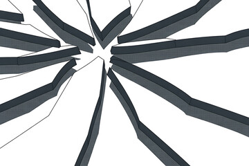 Abstract radial pattern of dark lines emanating from a central point against a bright white background creating a starburst effect