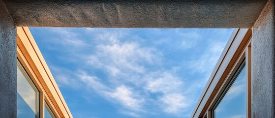 View through a window blue sky and clouds