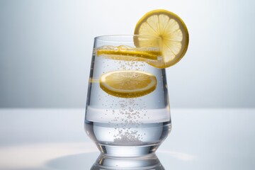 Glass of clear water with lemon slices isolated on white background