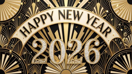 Art Deco Gold Happy New Year 2026 Wallpaper