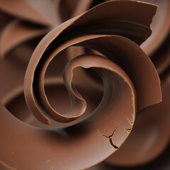 Close up of a chocolate curl isolated on white background
