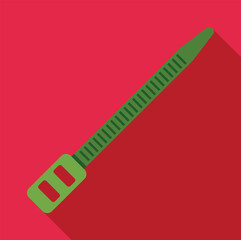 Green cable tie creating a connection or bundling objects on a red background