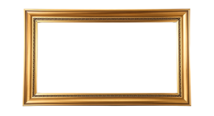 Ornate gold picture frame isolated on transparent background