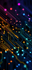 abstract digital circuitry background with glowing lights forming an energetic futuristic pattern for mobile wallpaper