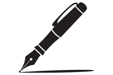 Flat fountain pen icon black silhouette vector illustration isolated on a clear background
