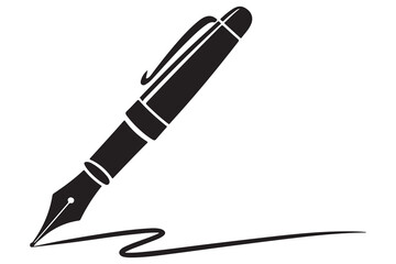 Flat fountain pen icon black silhouette vector illustration isolated on a clear background
