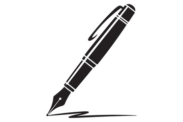 Flat fountain pen icon black silhouette vector illustration isolated on a clear background
